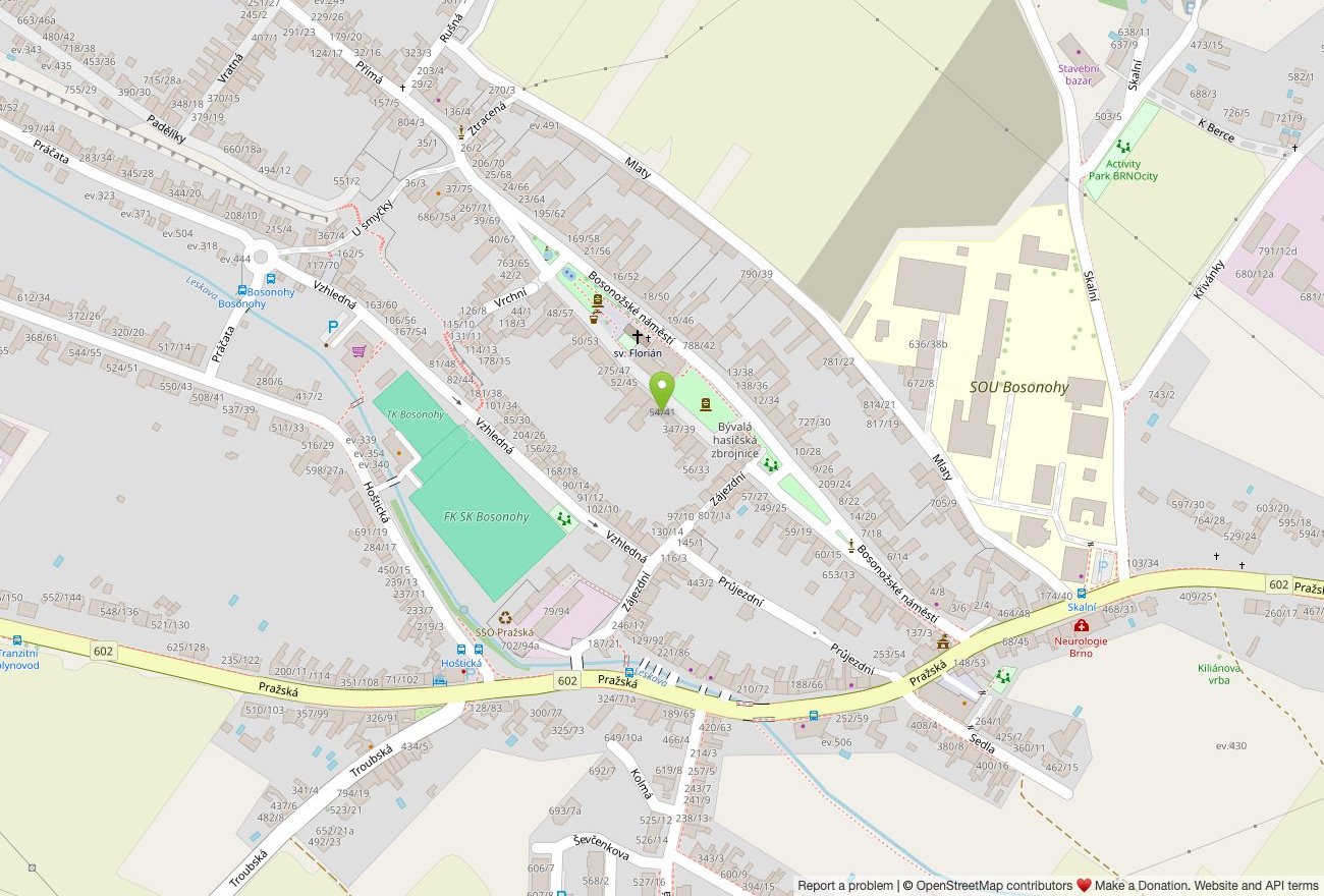 Mapa — Bosonožské náměstí 54/41, Brno-Bosonohy